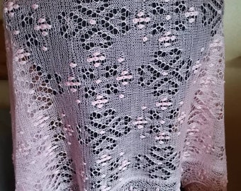 Handknitted shawl, pale pink, merinowool, Haapsalu shawl, Estonian lace, lace wrap, wedding gift, delicate lace. Ready to ship.