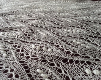 MADE TO ORDER Hand knitted Haapsalu shawl "Lily of the Valley on the Leaf", traditional Estonian lace, 100% merino. Natural white.