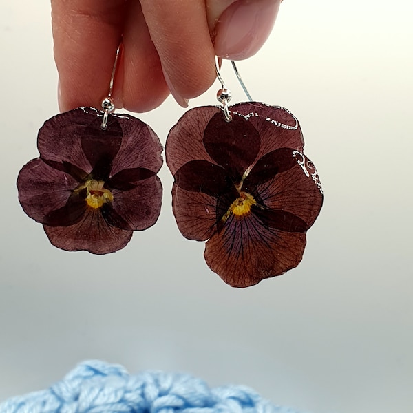 Red Pansies flower earrings, garden earrings, touch of nature, natural jewelry, 30th birthday