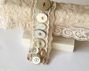 SALE OOAK Vintage MOP button Bracelet with lace