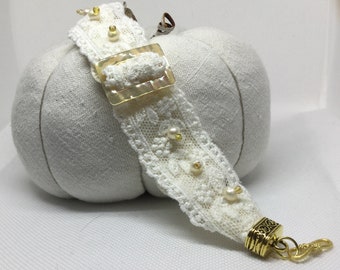 SALE OOAK Bracelet with MOP buckle and lace