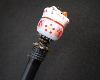 Maneki neko hair stick, fortune cat chopstick, short or long pin