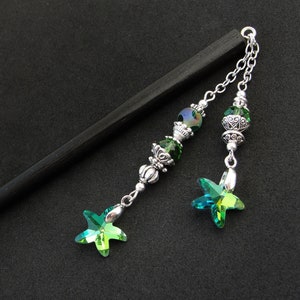 Crystal stars hair stick - kanzashi wood hair bun pin decoration ornament wooden chopstick asian hair piece orient jewellery hair slide