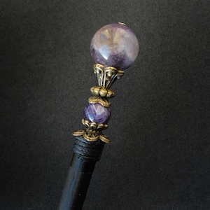 Wooden hair stick with amethyst beads