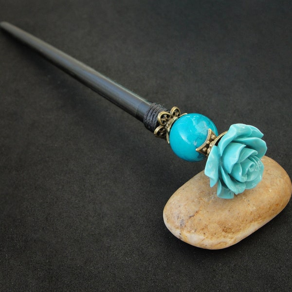 Coral rose hairpin, custom length black prong