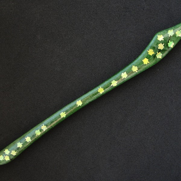 Epoxy resin hairpin, handmade chopstick, fern green maple leaf, 7" long