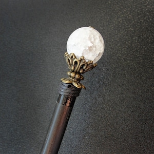 Wooden hair stick with white pebble crystal