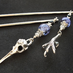Raven Skull & Claw Hair Sticks: Silver Gothic Hairpins
