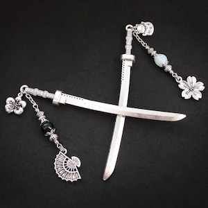 Single or set Japanese hair sticks, folding fan cherry blossoms, sakura kanzashi, short katana hairpins