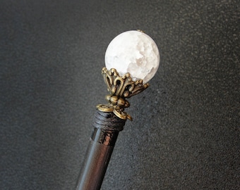 Wooden hair stick with white pebble crystal