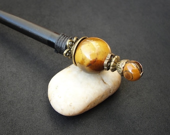 Tiger's eye hairpin, black thick stick