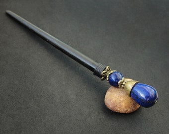 Lapis lazuli hairpin, custom length black chopstick