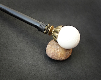 Wooden hair stick with white coral, custom length option