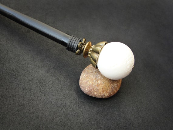 Wooden hair stick with white coral, custom length option