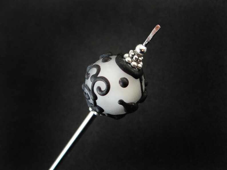 White black tama kanzashi hairpin asian pick japanese hair stick geisha hair piece orient jewellery hair slide ornament decoration gift idea