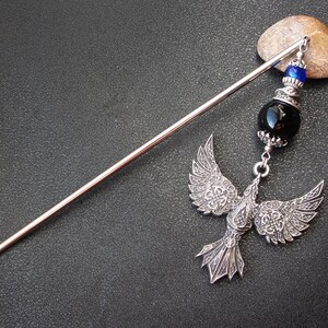 Viking raven hairpin, metal or wooden rod image 2