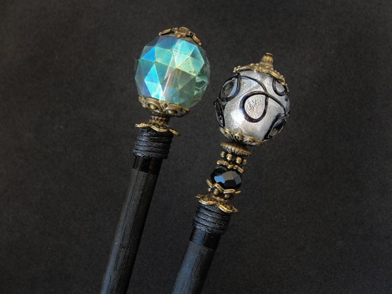 Set Of 2 Long Wooden Hair Sticks Japanese Hair Pins Geisha Etsy