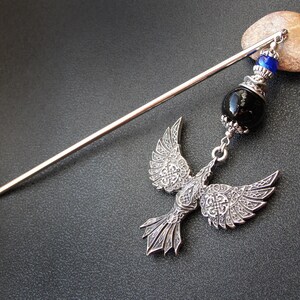 Viking raven hairpin, metal or wooden rod image 4