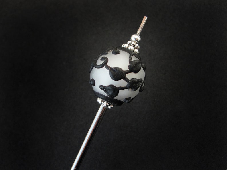White black tama kanzashi hairpin asian pick japanese hair stick geisha hair piece orient jewellery hair slide ornament decoration gift idea