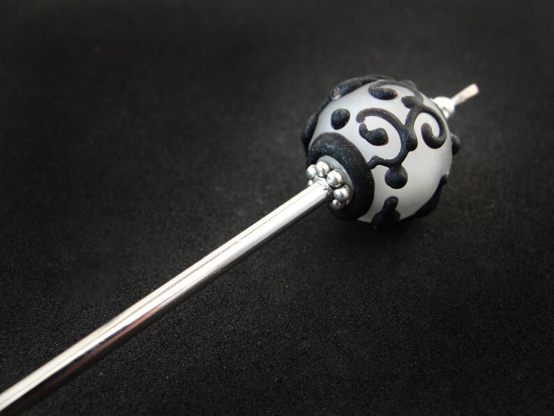White black tama kanzashi hairpin asian pick japanese hair stick geisha hair piece orient jewellery hair slide ornament decoration gift idea