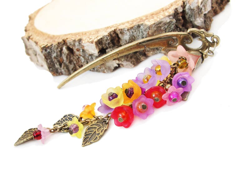 Metal Hair Stick Frosted Lucite Flowers Hairstick Hair Bun Etsy
