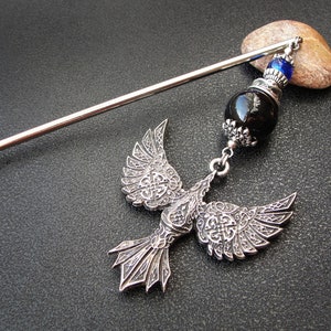 Viking raven hairpin, metal or wooden rod image 6