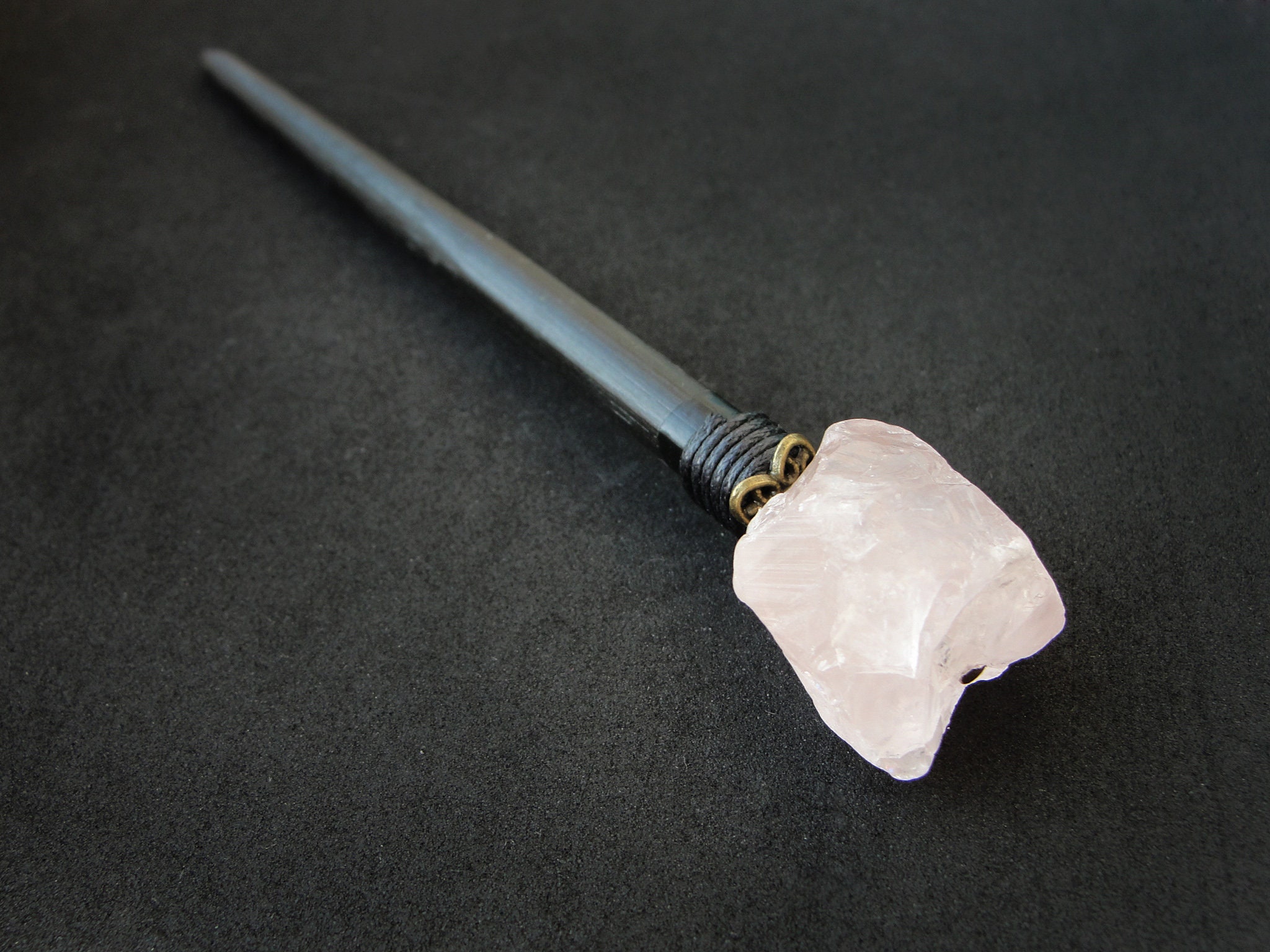 Wooden Hair Stick With Raw Pink Quartz - Etsy display picture 1