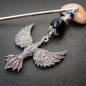 Viking raven hairpin, metal or wooden rod image 5