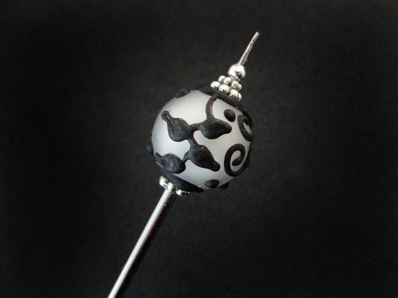 White black tama kanzashi hairpin asian pick japanese hair stick geisha hair piece orient jewellery hair slide ornament decoration gift idea