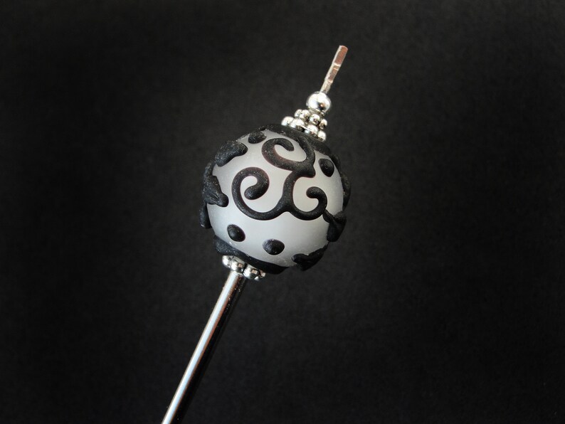 White black tama kanzashi hairpin asian pick japanese hair stick geisha hair piece orient jewellery hair slide ornament decoration gift idea