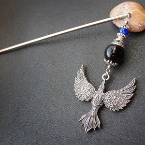 Viking raven hairpin, metal or wooden rod image 7