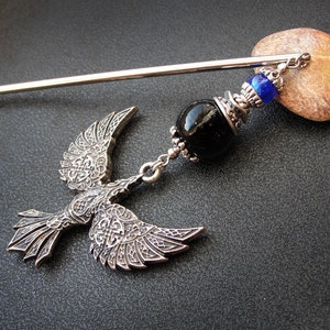 Viking raven hairpin, metal or wooden rod image 3