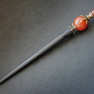 Wooden hair stick with brown agate gemstone, custom usable length image 8