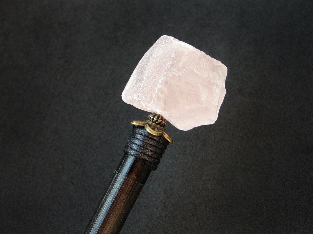 Wooden Hair Stick With Raw Pink Quartz - Etsy display picture 1