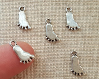 Barefoot Charms x 5.  Feet Charms. Foot Print Charms. Tibetan Silver. UK Seller.