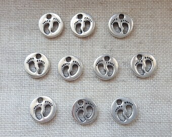 Footprint Charms X 10. Feet Charms. Foot Charms. Walkers Charms. Tibetan Silver. UK seller.  Baby Shower Charms.