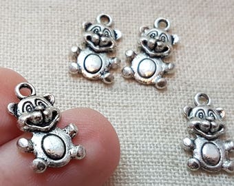 Teddy Bear Charm X 4.  Childrens Charms. Antique Silver Tone.  UK Seller