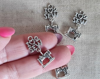 I Love To Sew Charm. Sewing Machine Charm. Sewing Charm. Tibetan Silver Tone. UK Seller