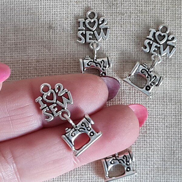 I Love To Sew Charm. Sewing Machine Charm. Sewing Charm. Tibetan Silver Tone. UK Seller