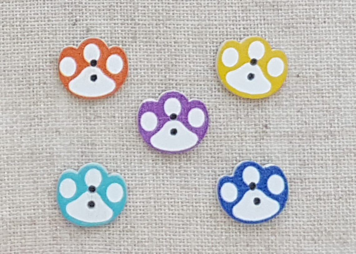 Paw Print Buttons. Dog Buttons. Novelty Buttons. 2 Hole Etsy