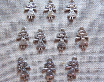 School Girl Charms x 10  Doll Charms.  Tibetan Silver Tone. UK Seller