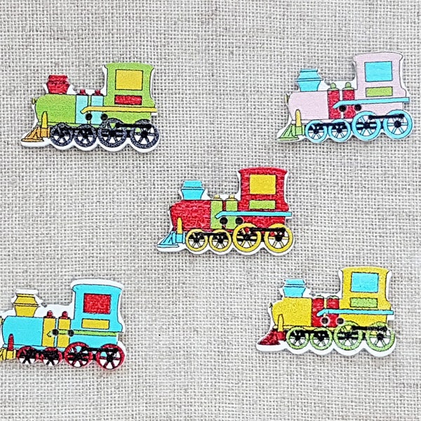 Train Buttons X 5. Steam Engine Buttons. Locomotive Buttons. Novelty Buttons. 2 Hole Buttons. Wooden Buttons. Mixed Colours.   UK Seller