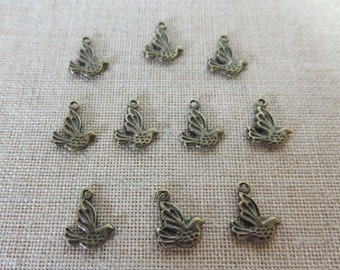 Swallow Charms x 10. Bird Charms. Bronze Tone. UK Seller