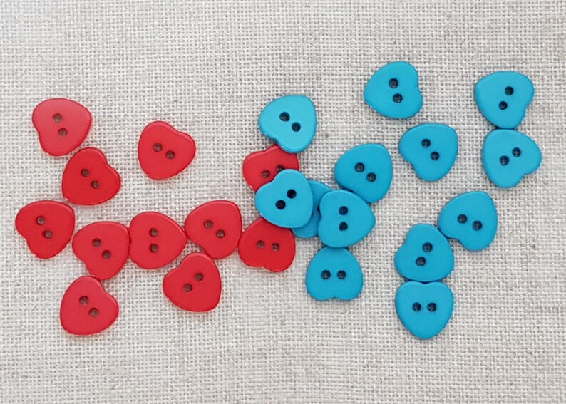 Heart Buttons X 10. Valentines Buttons. 2 Hole Buttons. Plastic Buttons. Mixed Colours. UK Seller image 3