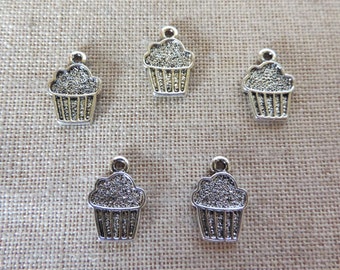 Cup Cake Charms x 5. Muffin Charms.  Fairy Cake Charms.  Cake Charms.  Baking Charms.  Tibetan Silver Tone. UK Seller.