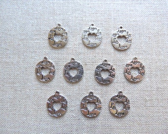 Circle Of Love, Round Charms x 10.  Antique Tibetan Silver Tone. UK Seller