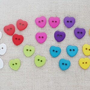 Heart Buttons X 10. Valentines Buttons. 2 Hole Buttons. Plastic Buttons. Mixed Colours. UK Seller image 1