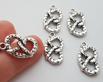 Pretzel Charms x 5. Food Charms.  German Food Charms.  Tibetan Silver Tone. UK Seller.