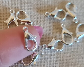 Lobster Clasps X 10.  Silver Lobster Clasps.  Small Lobster Clasps. 12mm Clasps.   Antique Silver Plate.  UK seller