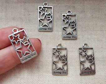 Love Charms X 5. Loving You Charms. Star Charms. Antique Tibetan Silver Tone - UK seller